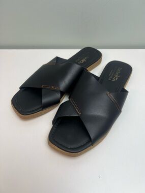 Coach And Four Black Leather Slip On Slides Size 8 Made In Italy Casual Sandals